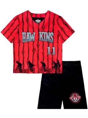 NWT Hawkins Red Kids Baseball Shirt & Shorts Set - Stranger Things size M